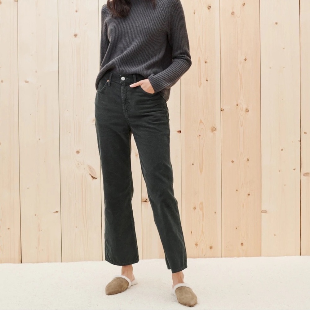 Re/done Corduroy 70’s Loose‎ Crop Flare Pants Size 27 Washed Dark Moss